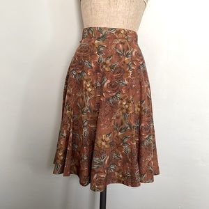 Vintage floral midi skirt peach and Orange with silky satin lining
